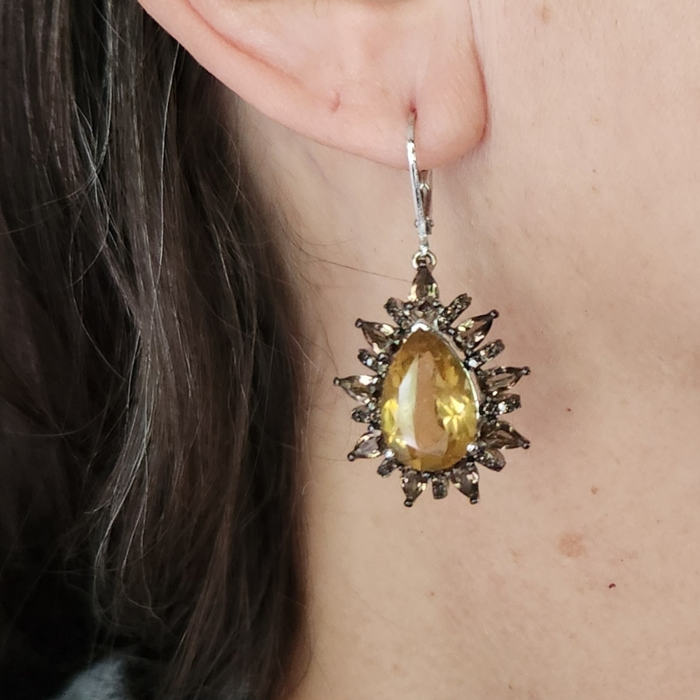 Golden Citrine with Smoky Quartz Dangle Earrings